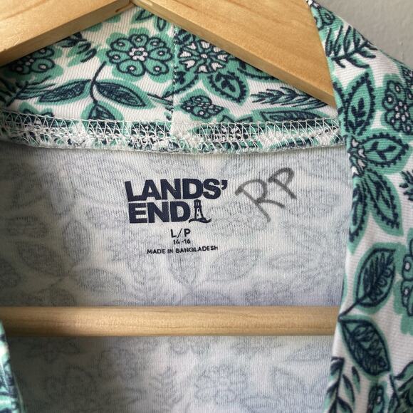 Lands End Turtleneck Blouse Womens Size Large Petite 14-16 Floral Blues - Picture 5 of 7